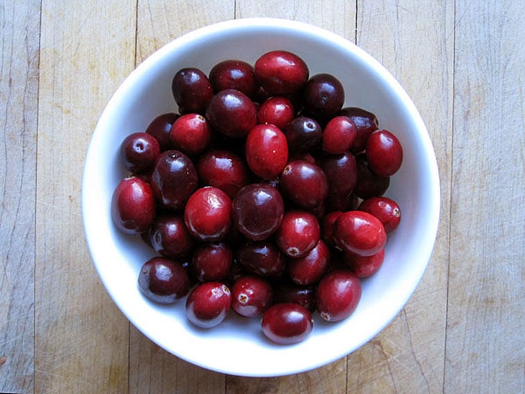 a bowl of cranberries