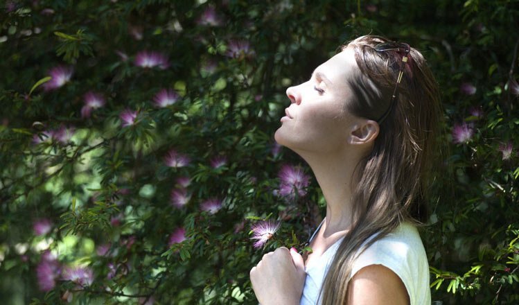 a woman breathing