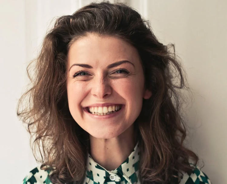 a woman smiling